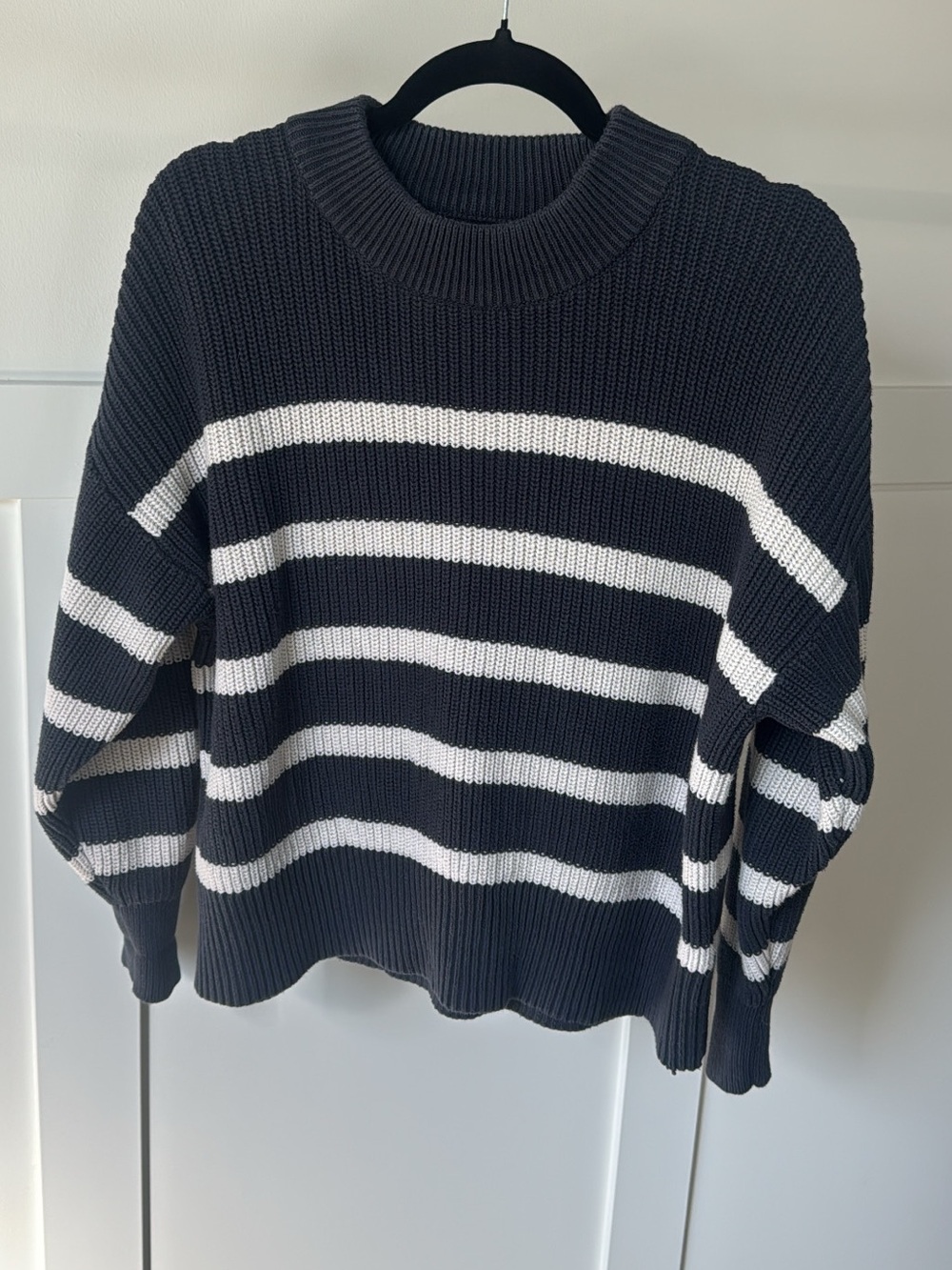 Part Two Striped Chunky Crewneck Sweater in Navy and White
